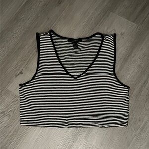 Striped Black and White V-Neck Crop Top